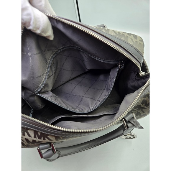 Michael Kors Monogram Satchel Handbag‎ Gray Canvas Leather Top Handle Bag MK - Picture 8 of 12